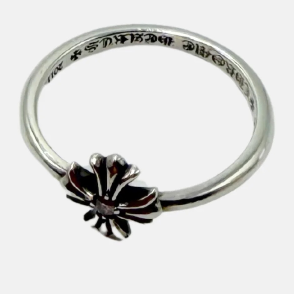 Chrome Hearts Black And Silver Floral Ring With Diamond